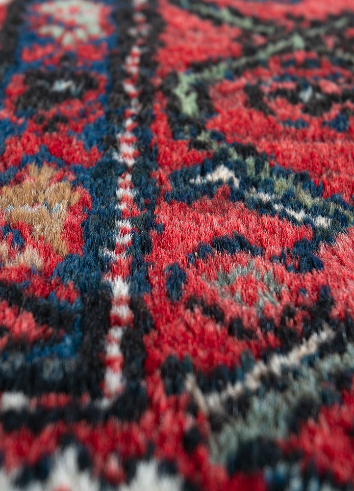 aalam red and orange wool hand knotted Rug - CloseUp