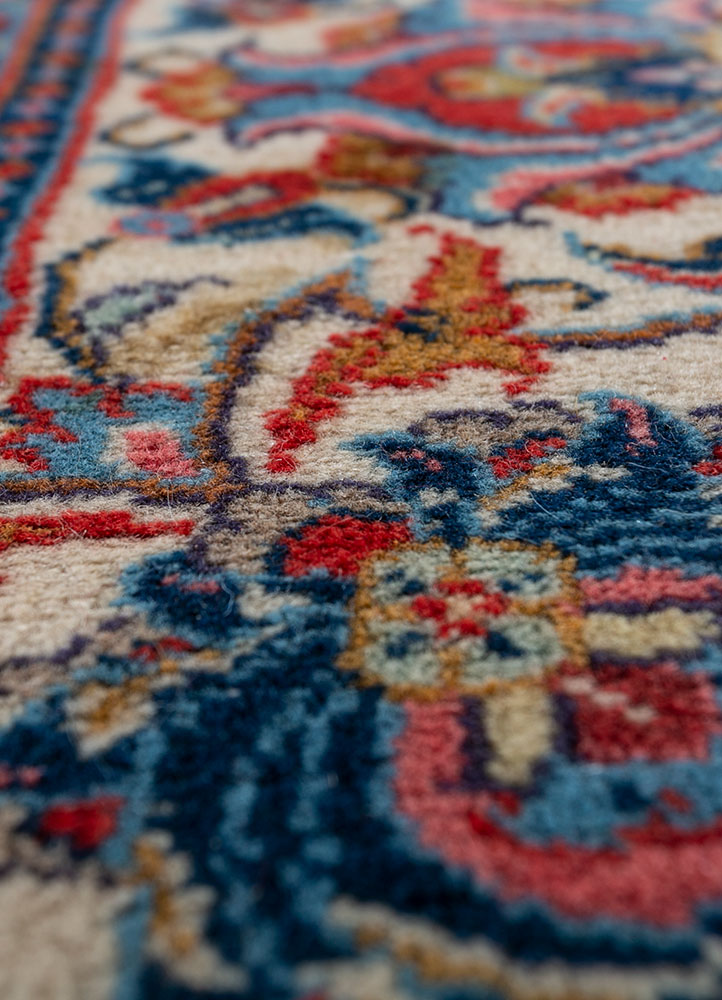 aalam red and orange wool hand knotted Rug - CloseUp