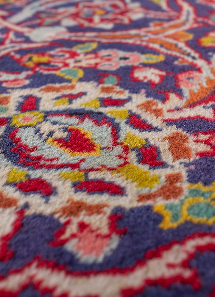 aalam red and orange wool hand knotted Rug - CloseUp