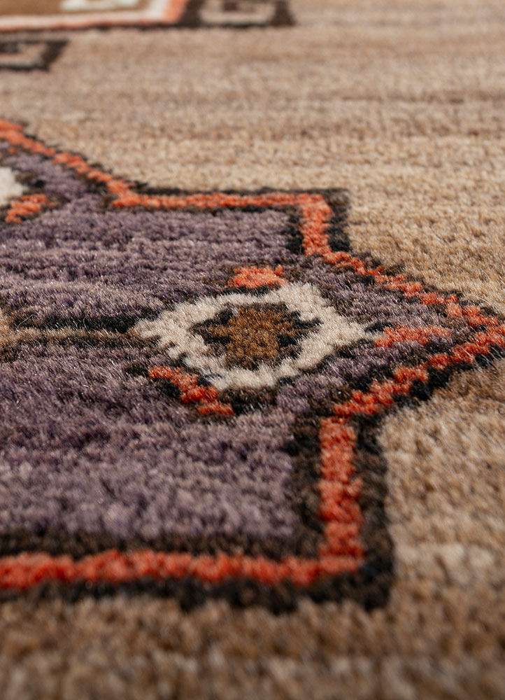 nuray beige and brown wool hand knotted Rug - CloseUp