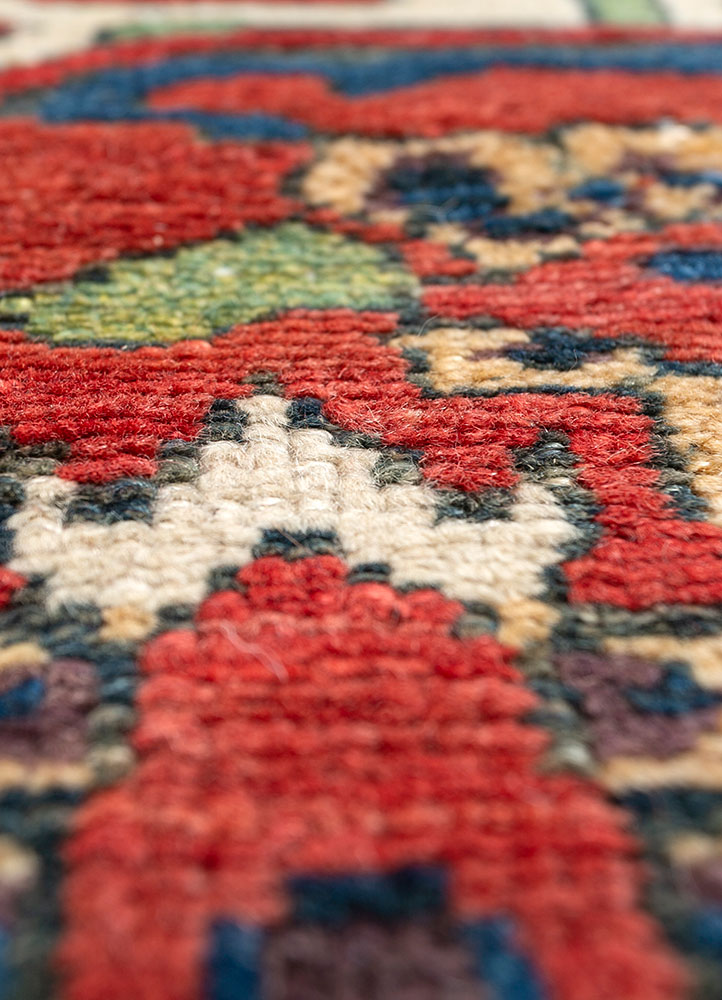 aalam red and orange wool hand knotted Rug - CloseUp