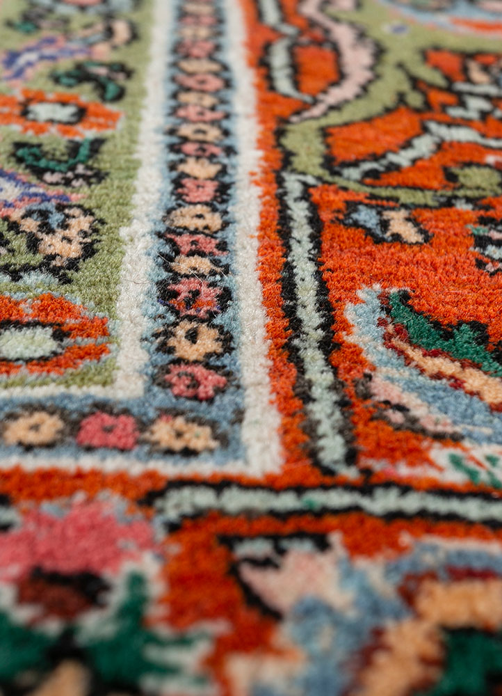 aalam red and orange wool hand knotted Rug - CloseUp