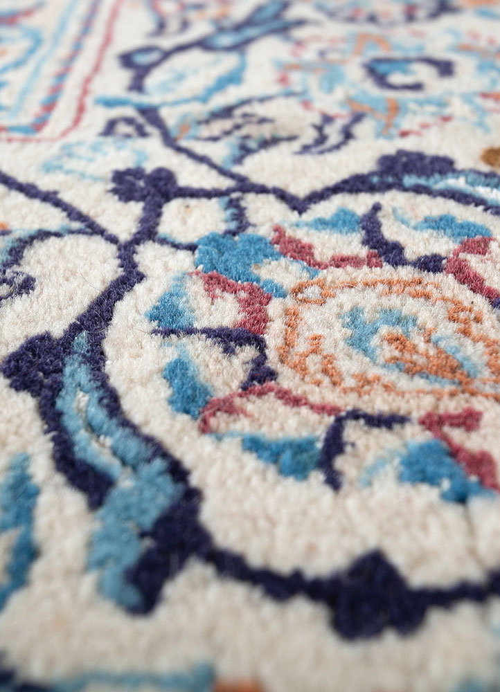 aalam blue wool hand knotted Rug - CloseUp