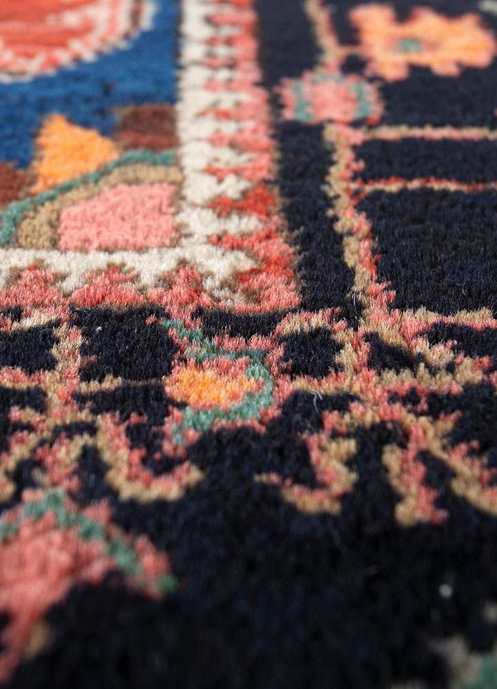 aalam red and orange wool hand knotted Rug - CloseUp