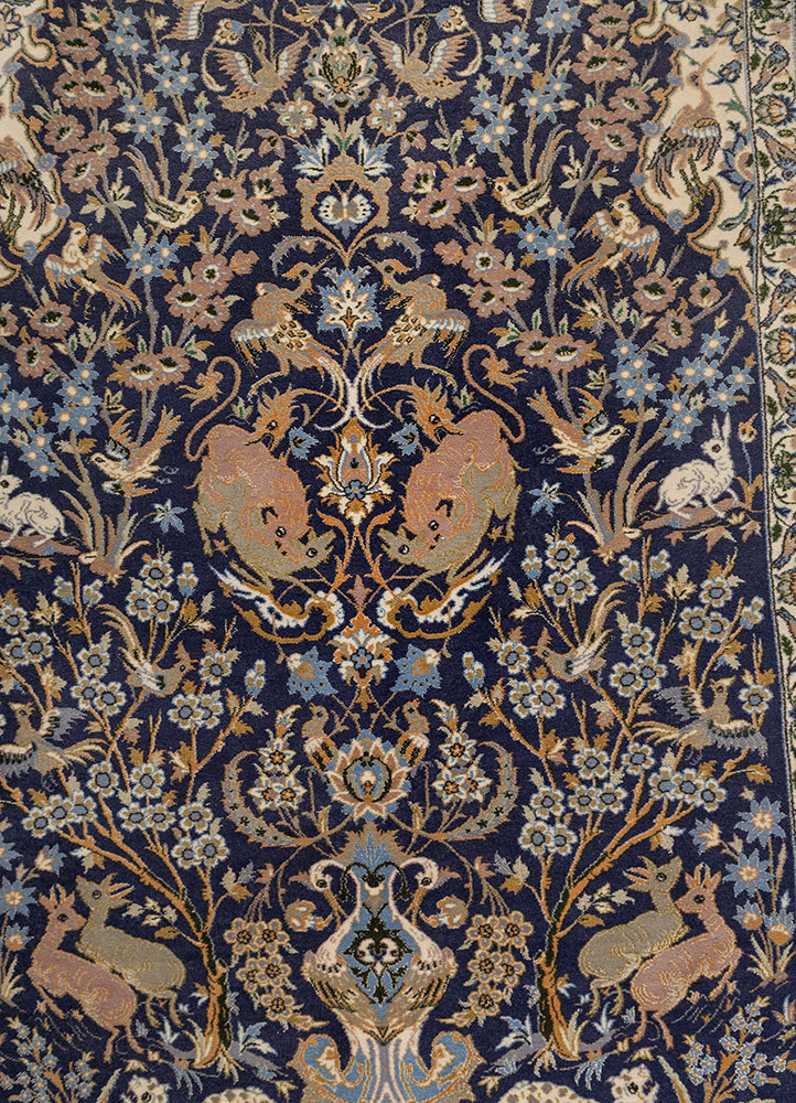 aalam blue wool hand knotted Rug - CloseUp