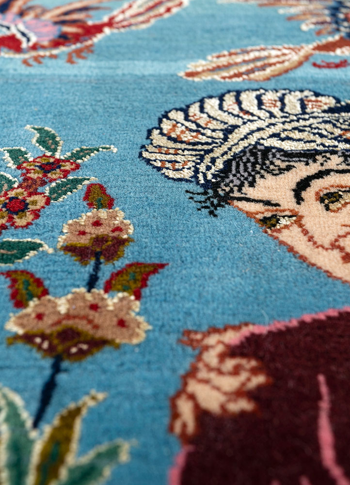 aalam blue wool hand knotted Rug - CloseUp