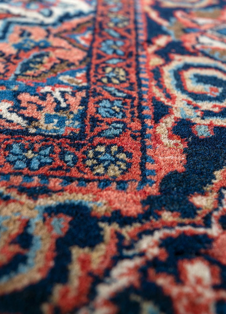 aalam red and orange wool hand knotted Rug - CloseUp