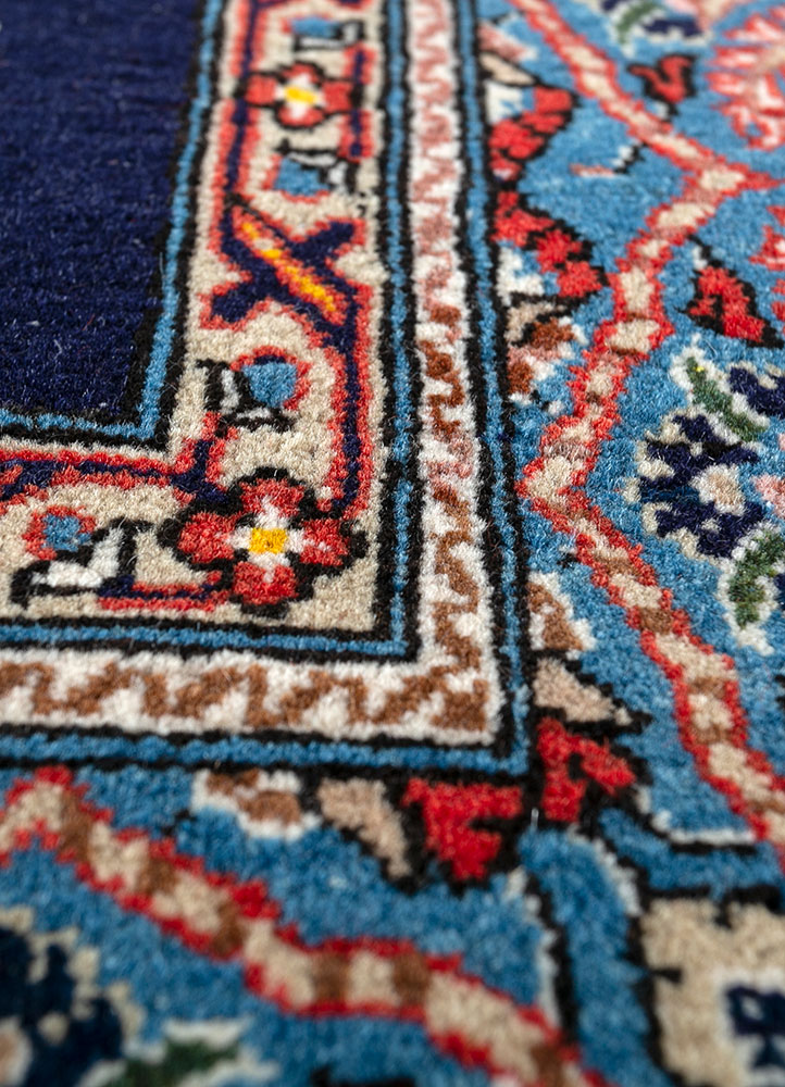 aalam blue wool hand knotted Rug - CloseUp