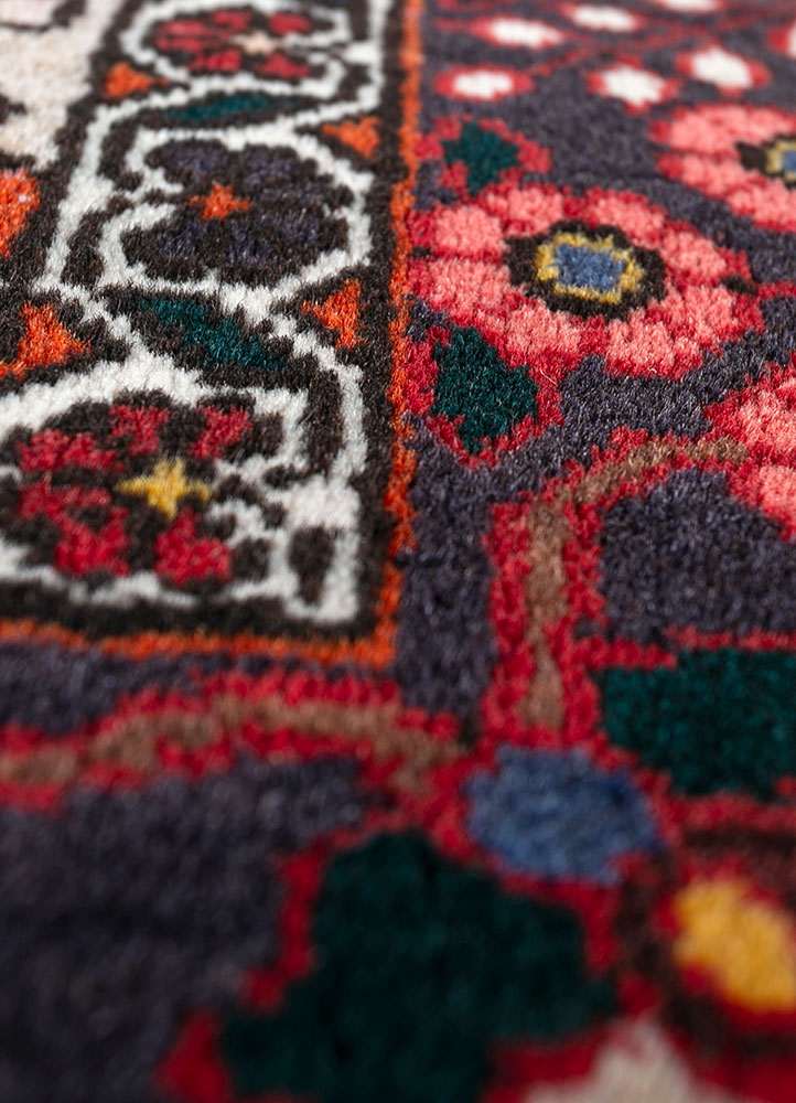 aalam red and orange wool hand knotted Rug - CloseUp