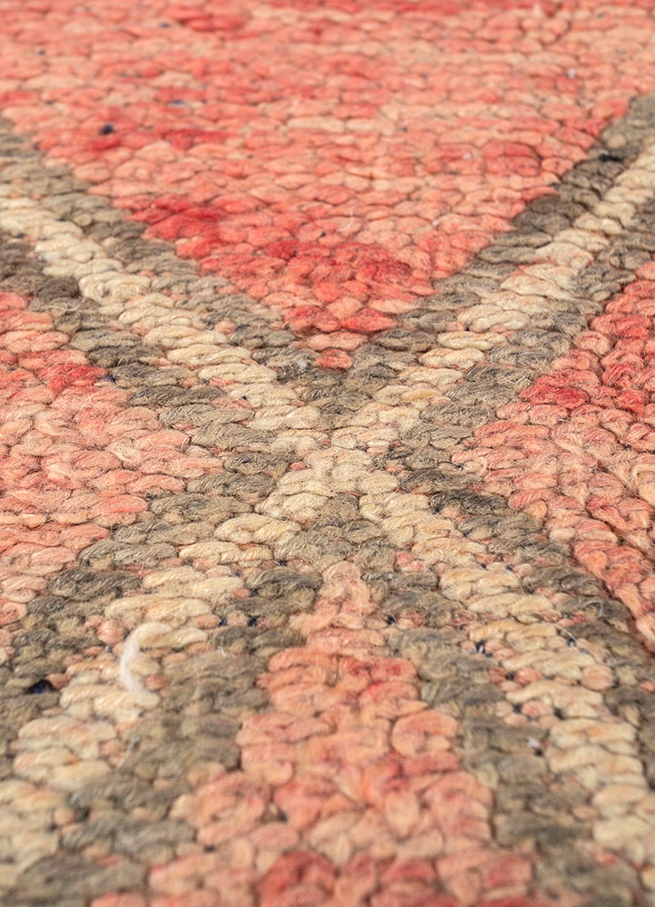 nuray red and orange wool hand knotted Rug - CloseUp