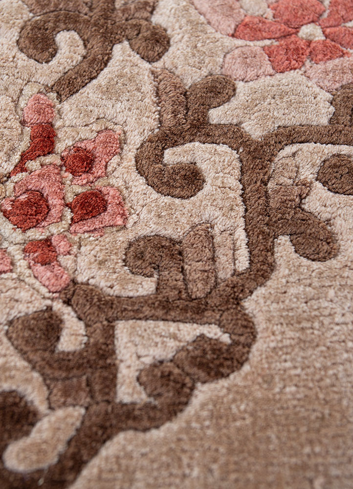 gulmarg beige and brown silk hand knotted Rug - CloseUp