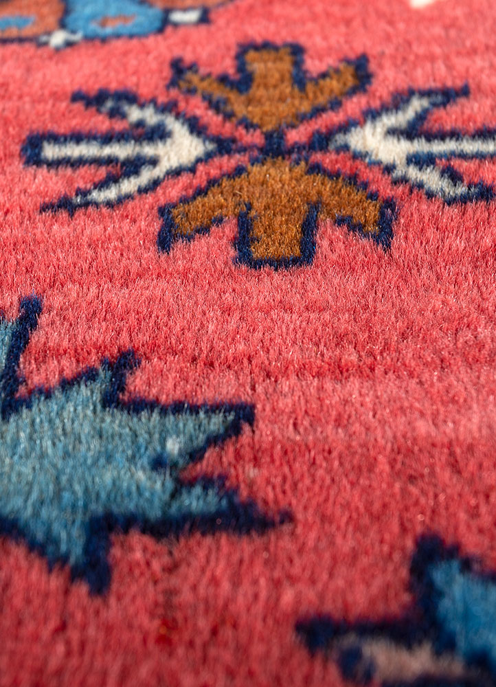 nuray red and orange wool hand knotted Rug - CloseUp