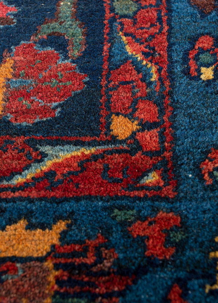 aalam blue wool hand knotted Rug - CloseUp