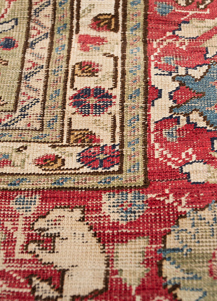 aalam red and orange wool hand knotted Rug - CloseUp