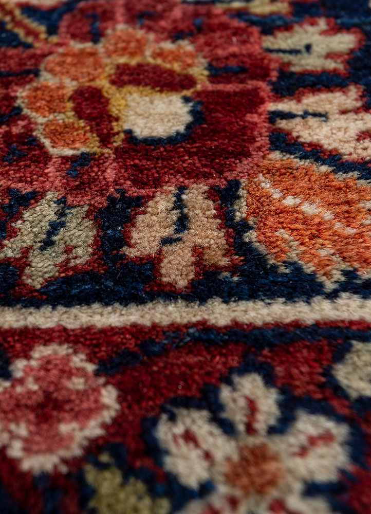 aalam blue wool hand knotted Rug - CloseUp