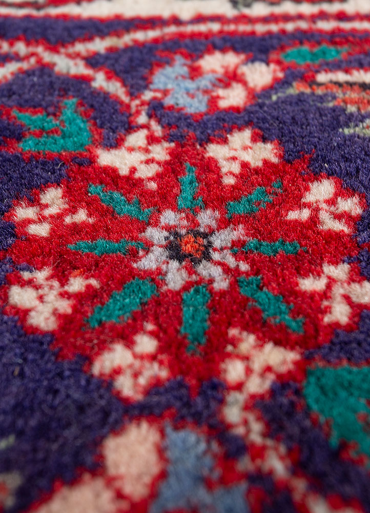 aalam red and orange wool hand knotted Rug - CloseUp