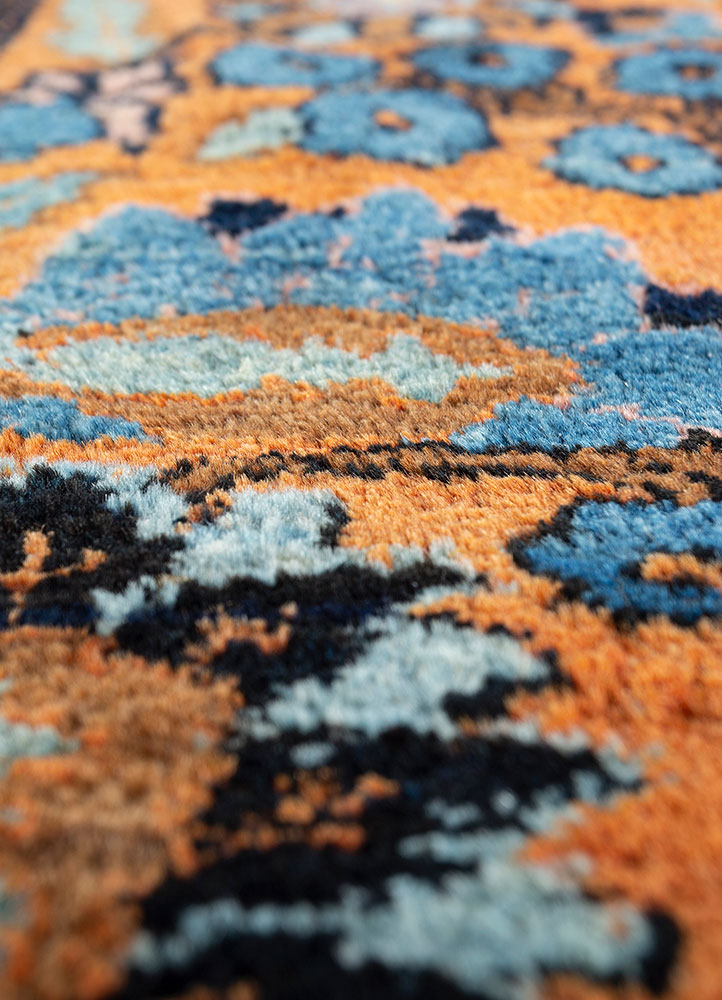 aalam blue wool hand knotted Rug - CloseUp