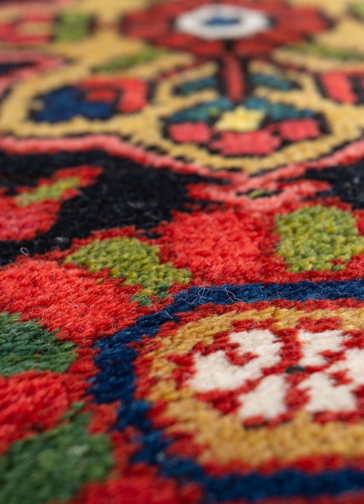 aalam red and orange wool hand knotted Rug - CloseUp
