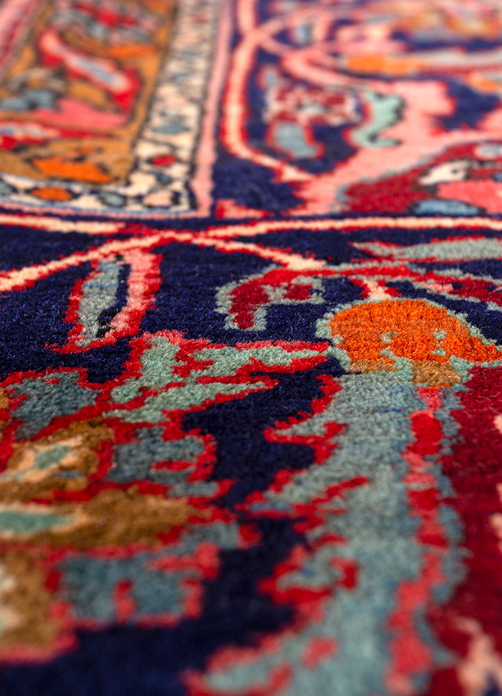 aalam red and orange wool hand knotted Rug - CloseUp