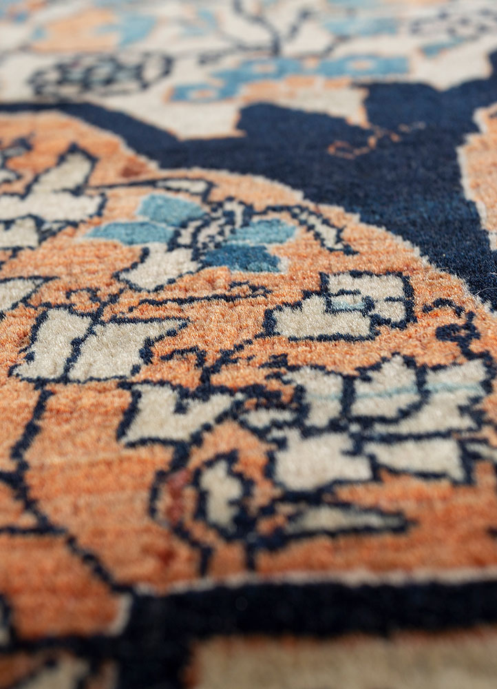 aalam blue wool hand knotted Rug - CloseUp