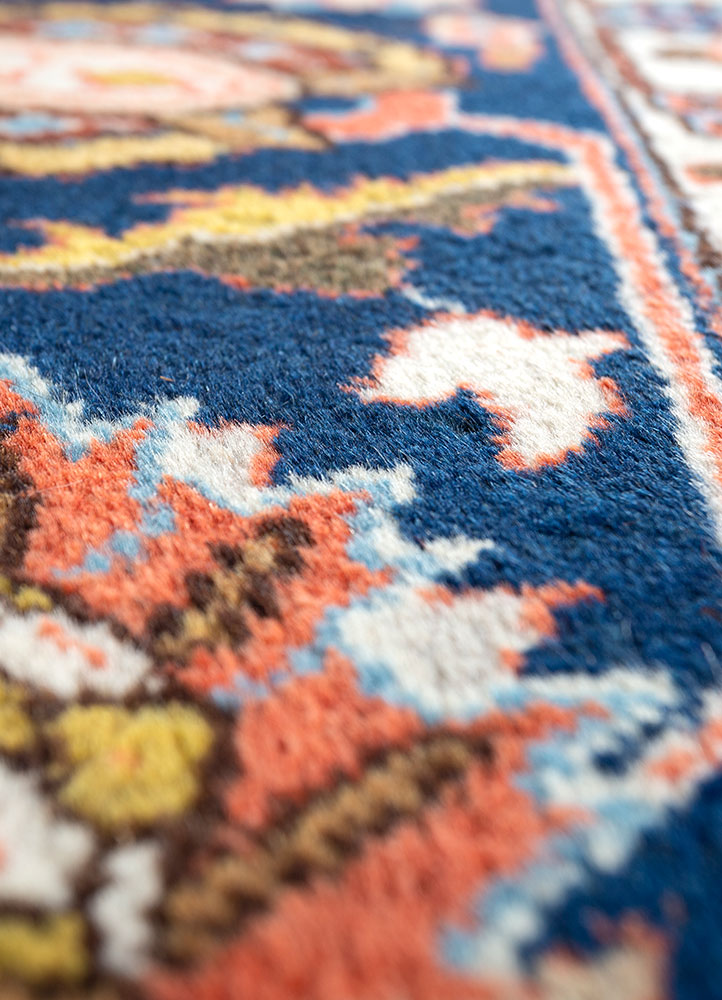 aalam red and orange wool hand knotted Rug - CloseUp