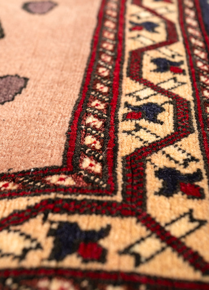aalam red and orange wool hand knotted Rug - CloseUp