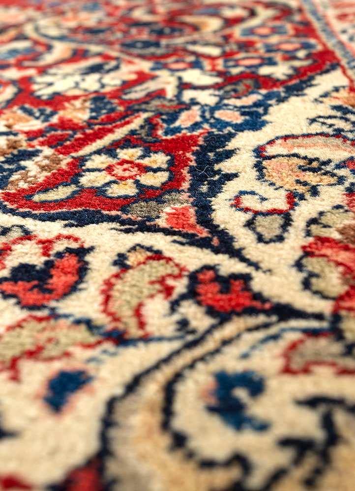 aalam red and orange wool hand knotted Rug - CloseUp