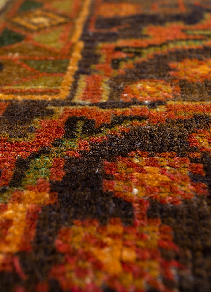 aalam red and orange wool hand knotted Rug - CloseUp