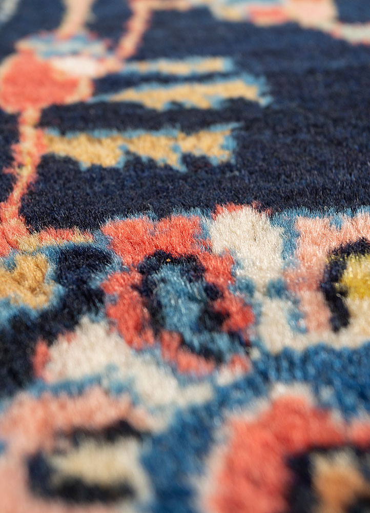 aalam red and orange wool hand knotted Rug - CloseUp