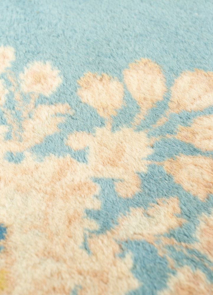 aalam blue wool hand knotted Rug - CloseUp