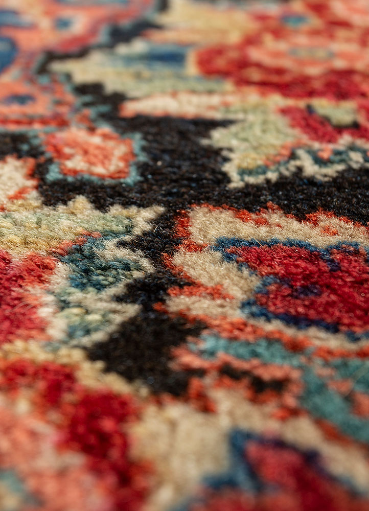aalam red and orange wool hand knotted Rug - CloseUp