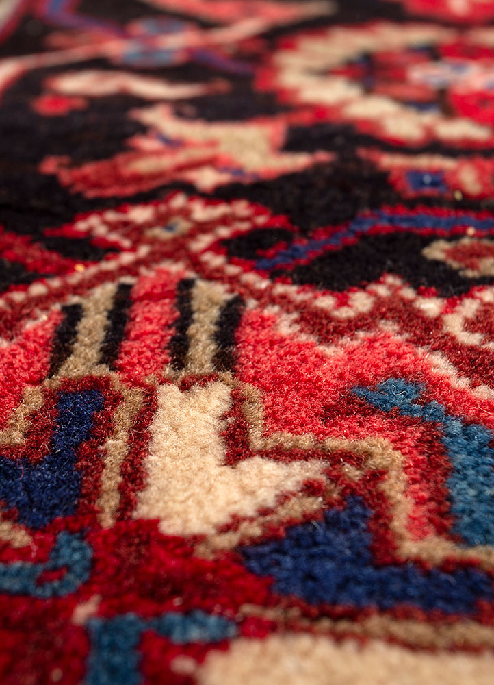 aalam red and orange wool hand knotted Rug - CloseUp