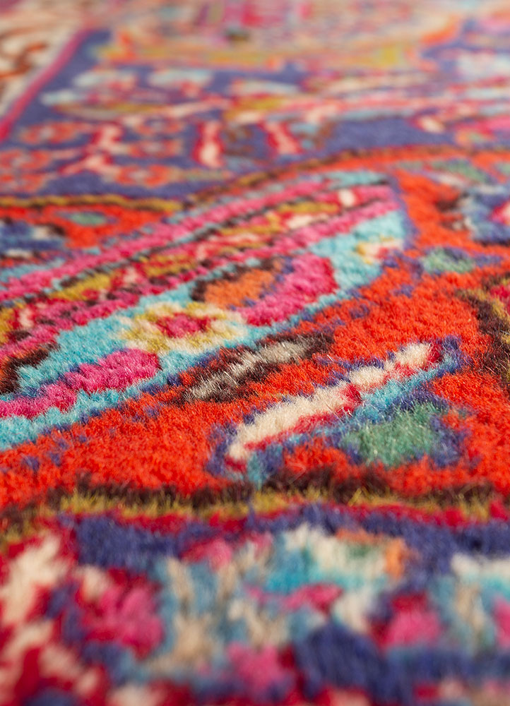 aalam red and orange wool hand knotted Rug - CloseUp