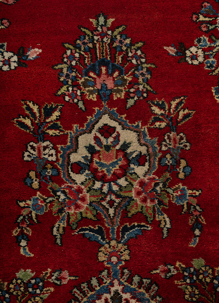 aalam red and orange wool hand knotted Rug - CloseUp