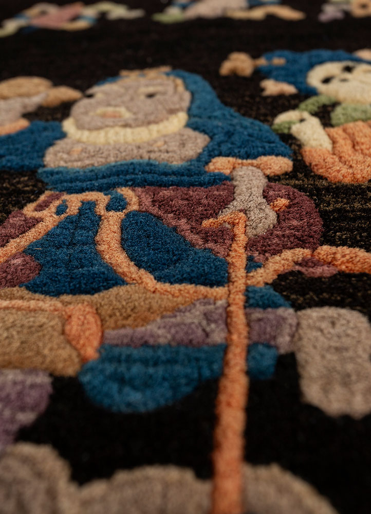 pechino grey and black wool hand knotted Rug - CloseUp