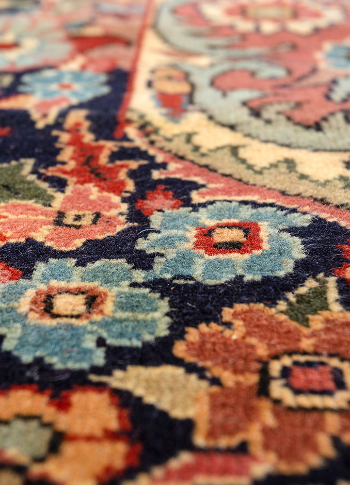 aalam blue wool hand knotted Rug - CloseUp