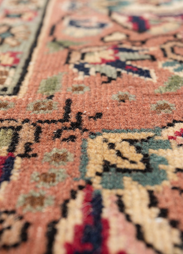 aalam green wool hand knotted Rug - CloseUp