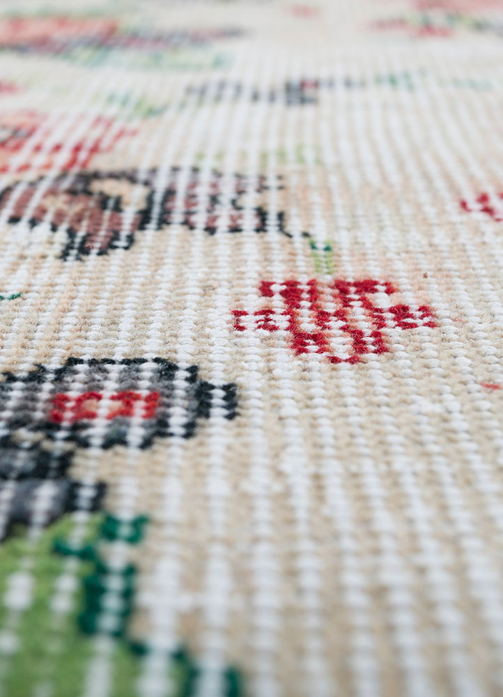 vintage red and orange wool hand knotted Rug - CloseUp