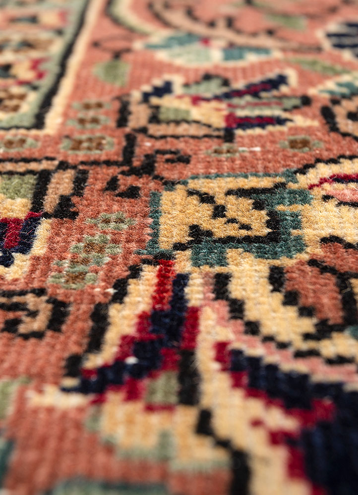 aalam red and orange wool hand knotted Rug - CloseUp