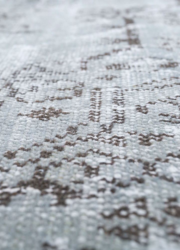 vintage grey and black wool hand knotted Rug - CloseUp