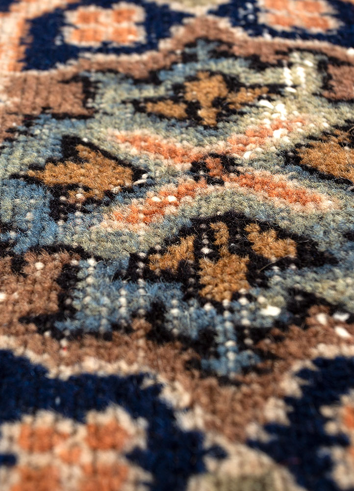 aalam blue wool hand knotted Rug - CloseUp