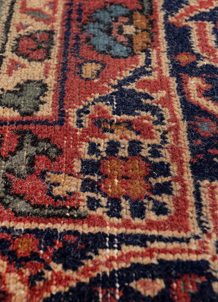aalam red and orange wool hand knotted Rug - CloseUp