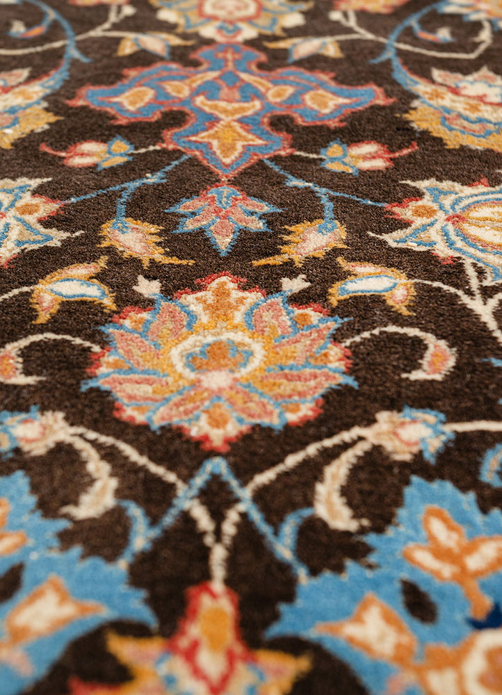 aalam beige and brown wool and silk hand knotted Rug - CloseUp