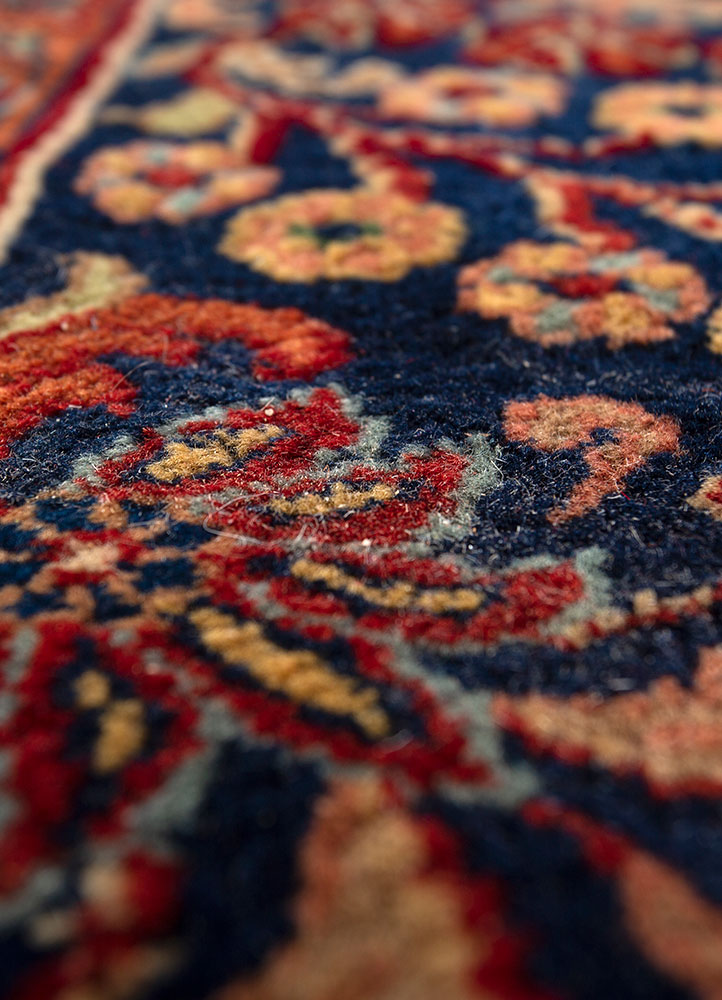 aalam red and orange wool hand knotted Rug - CloseUp