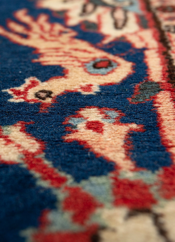 aalam blue wool hand knotted Rug - CloseUp
