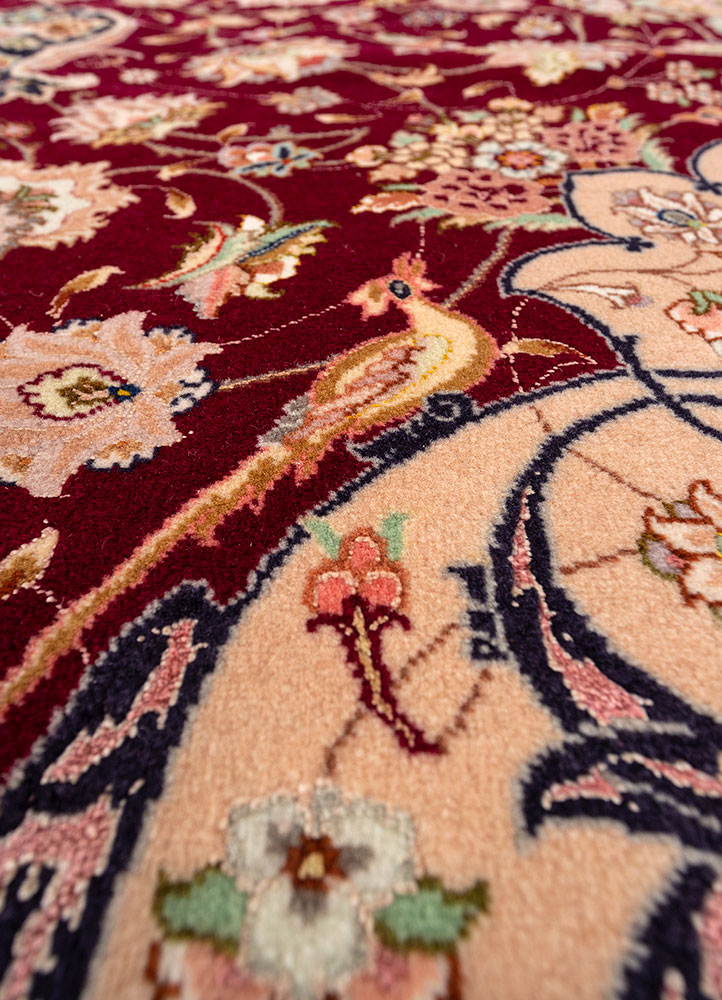 aalam red and orange wool hand knotted Rug - CloseUp