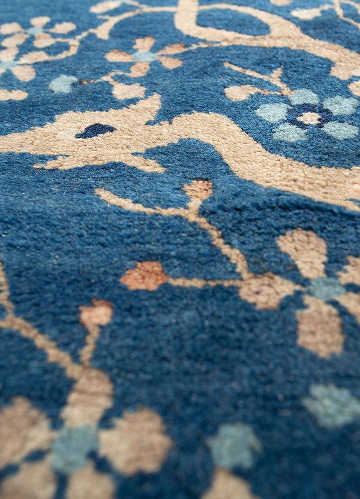pechino blue wool hand knotted Rug - CloseUp