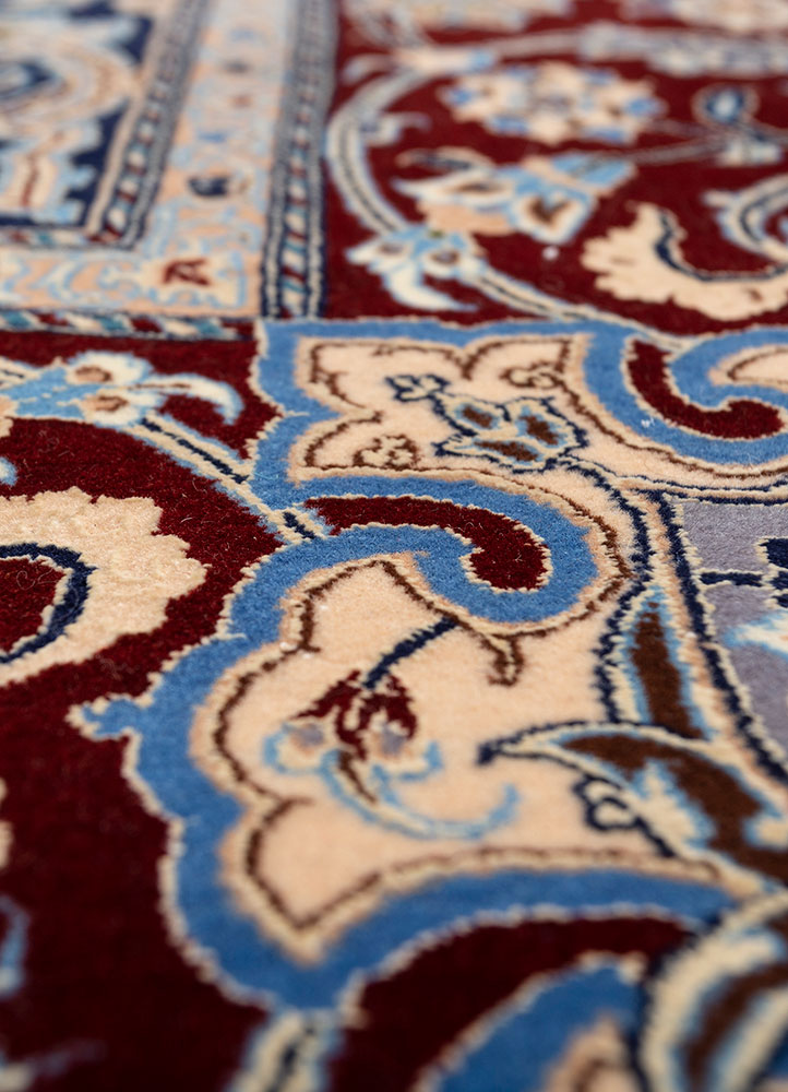 aalam blue wool hand knotted Rug - CloseUp