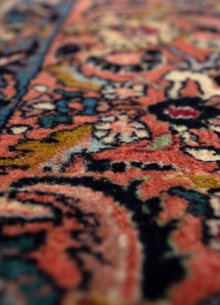 aalam red and orange wool hand knotted Rug - CloseUp