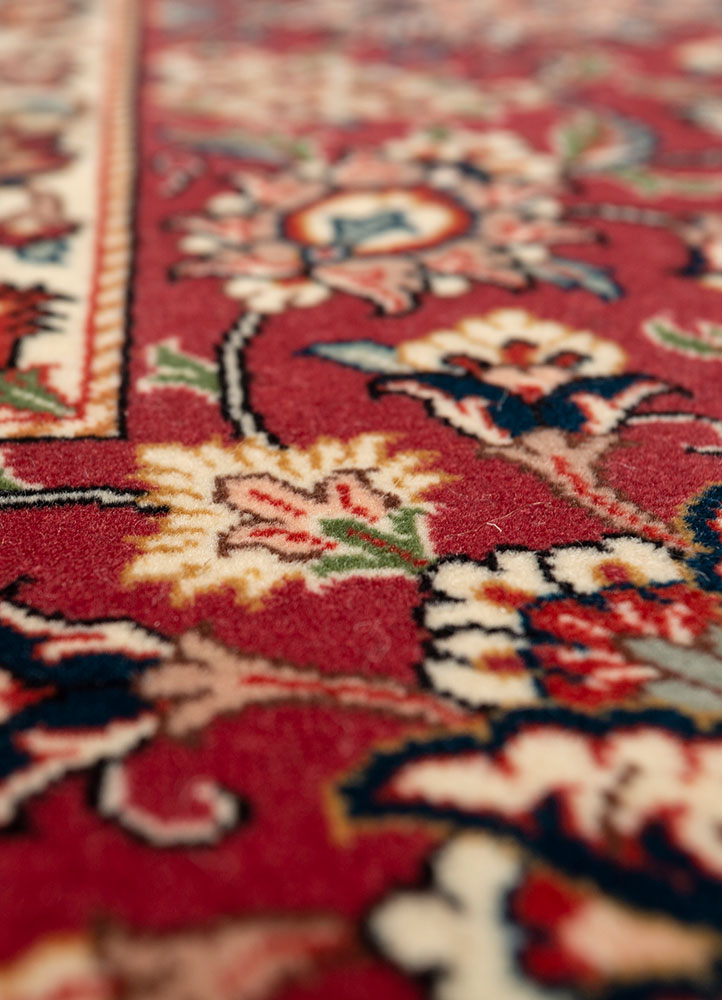 aalam red and orange wool and silk hand knotted Rug - CloseUp